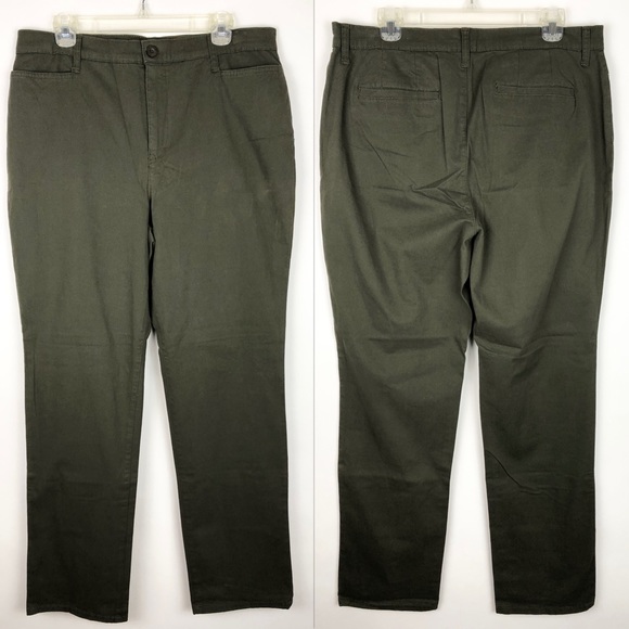 Gloria Vanderbilt Amanda Olive Green Cotton Straight Leg Trouser - Picture 1 of 10